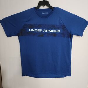 Under Armour Heatgear T Shirt Mens XL Blue Crew Neck Short‎ Sleeve Loose Fit